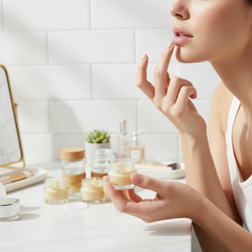 Layhit 48 Pack 5ml Glass Cosmetic Jars with Wood Grain Lids