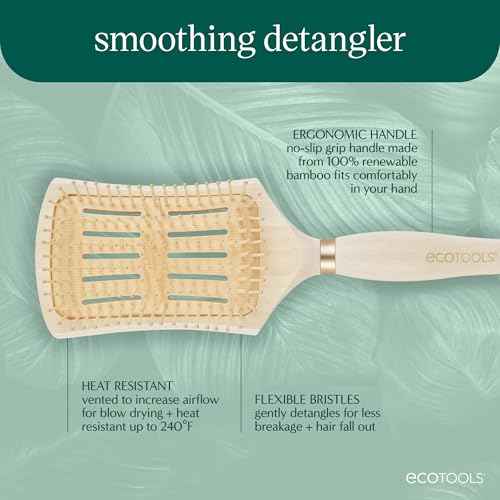 EcoTools Smoothing Detangler Hairbrush, Brush For Wet Or Dry Hair, Pain-Free Detangling, Style & Smooth Hair, Heat Resistant Brush, Renewable Bamboo & Flexible Bristles, Vegan & Cruelty-Free, 1 Count