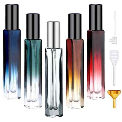 Segbeauty Glass Perfume Bottle Set, 5 Pack of 10ML Portable Perfume Travel Refillable, Empty Atomizer Sprayer for Perfume Cologne Dispenser, Travel Sample Bottles Perfume Making Kit with Refill Tool