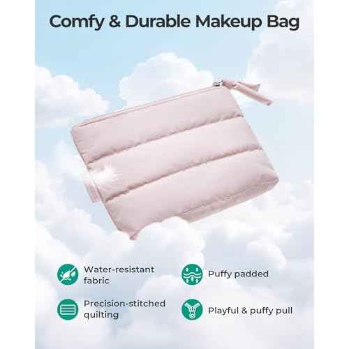 BAGSMART Small Makeup Bag, Puffy Portable Cosmetic Pouch with Charm Zipper, Water-Resistant Travel Organizer for Women (Baby Pink, Small)