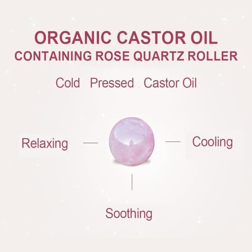Organic Castor Oil Roll On with Rose Quartz Roller Ball - WenFeng, 50ml