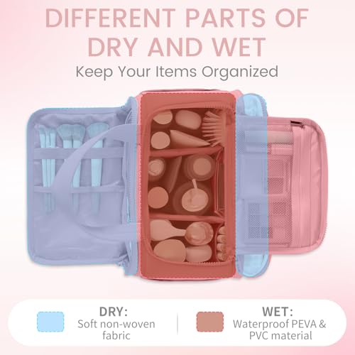 Large Puffy Toiletry Bag for Women with Wet Dry Separation