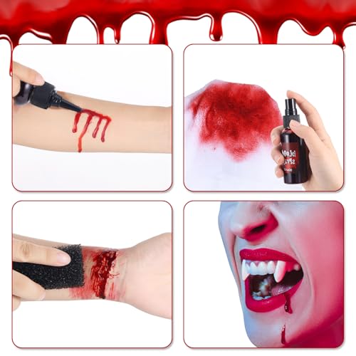Halloween Fake Blood Makeup Kit with 3-Size Vampire Teeth