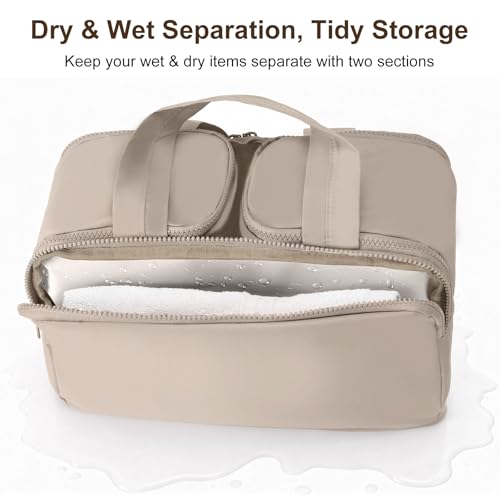 Brown Travel Makeup Bag with Hanging Hook Waterproof Organizer for Women