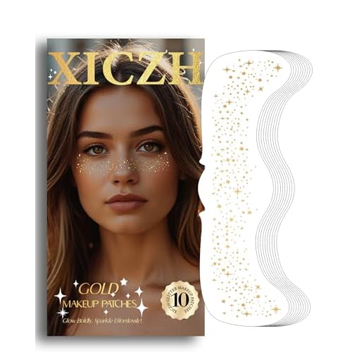 Glitter Freckles, Gold Temporary Face Tattoos Stickers, Body Face Glitter for Women Girls, Country Concerts Singer Festival Rave Accessories (Gold - 10 pcs)
