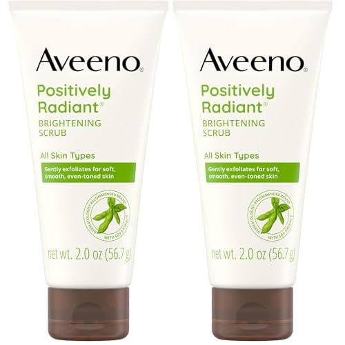 Aveeno Positively Radiant Skin Brightening Exfoliating Daily Facial Scrub,Moisture-Rich Soy Extract,helps improve skin tone & texture,Oil-& Soap-Free,Hypoallergenic,Travel Size,2 oz,(Pack of 2)