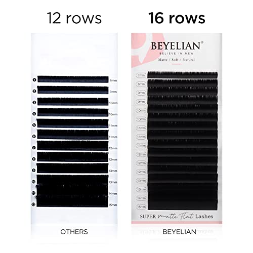 BEYELIAN Eyelash Extensions, Individual Lashes, 0.15mm D Curl 13mm Super Matte Classic Lash Extensions, Ellipse Flat Eyelash Extension, Light and Soft Natural Look for Professional Salon Use