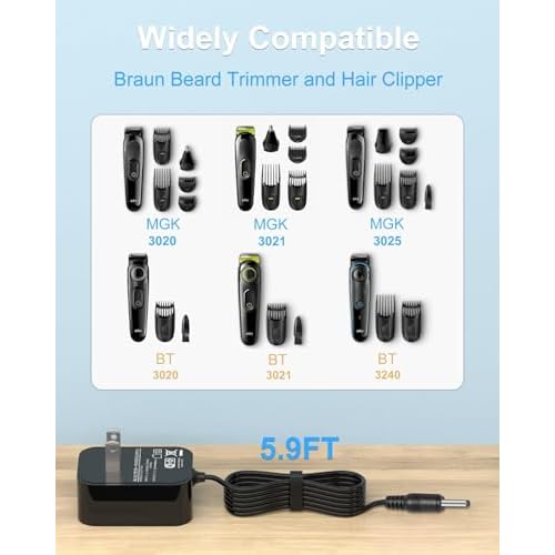Trimmer Charger Compatible with Braun Beard Trimmer MGK Series 3010 3020 3021 3025 3210 3220 3221 3225 3921 BT Series 3000 3020 3021 3022 3221 3222 3240 5513 5516.
