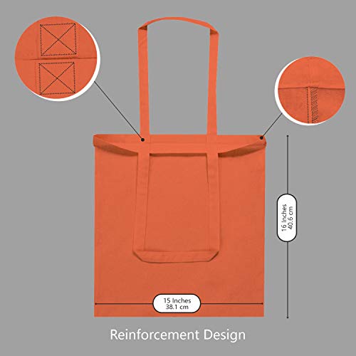 TOPDesign 6-Pack Economical 16"x15" Orange Cotton Tote Bag, Lightweight Medium Reusable Grocery Shopping Cloth Bags, Suitable for