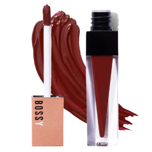 Bossy Cosmetics Liquid Lipstick for Women, Vegan, Hydrating, Long Lasting, Matte Lip Stick for Healthy & Full Lips, Smudge-Proof, Quick Drying, Paraben and Cruelty Free (Powerful- Deep Wine Color)