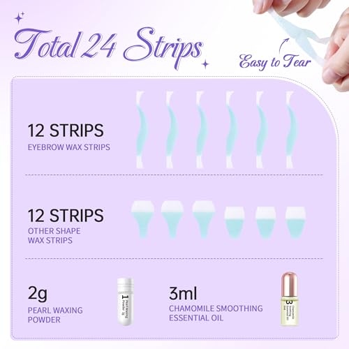 Beauty7 Sensitive High Arched Eyebrow Wax Strips Kit Eyebrow Waxing Strip 24 Strips with Pearl Powder Essential Oil for Sensitive Skin for Women