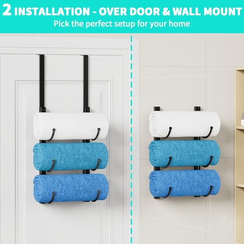 HapiRm 3-Tier Over Door Towel Rack - Space Saving Bathroom Organizer