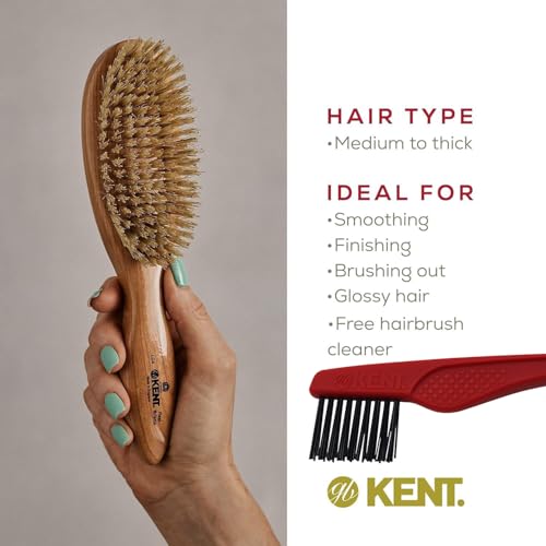 Kent LC4 Finest Detangler Brush, Cherrywood Oval Hairbrush with Boar Bristles for Medium to Thick Hair of All Lengths, Salon-Style Straightening Tool