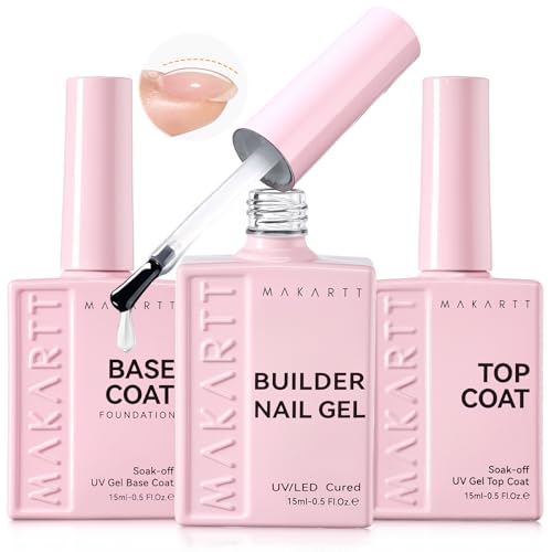 Makartt Builder Nail Gel Kit with Clear Top Coat & Base Coat 3 pcs 15ml each