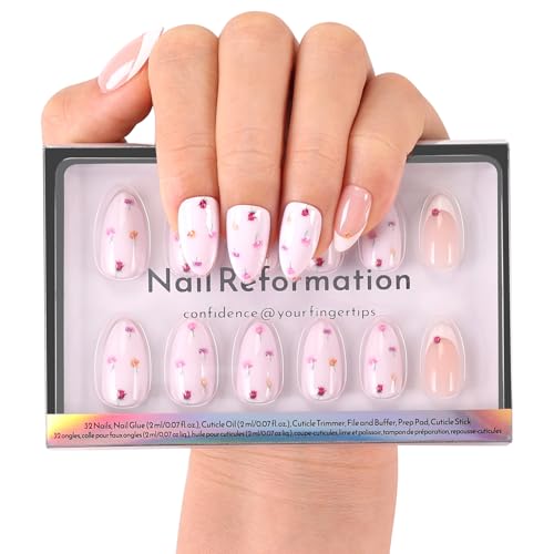 Nail Reformation Press On Nails Kit - Milky White Floral Almonds