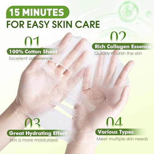 27 Pack Collagen Sheet Face Masks Skincare for Women, Bulk Hydrating Face Mask Set for Dry Skin, Moisturizing Facial Masks for Skin Care, Valentines Day Gifts for Her, Mothers Day Gifts, Teacher Gifts