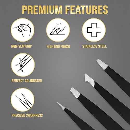 4-in-1 Tweezers Set? Precision Stainless Steel Slant, Pointed & Angled Tweezers for Eyebrow Shaping, Facial Hair & Ingrown Hair Removal ?for Women & Men