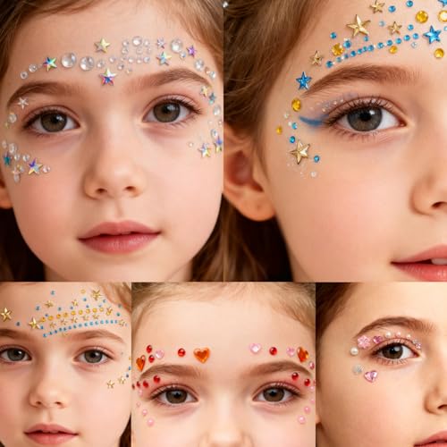 Face Gem Stickers - 12 Sheets Self-Adhesive Rhinestones