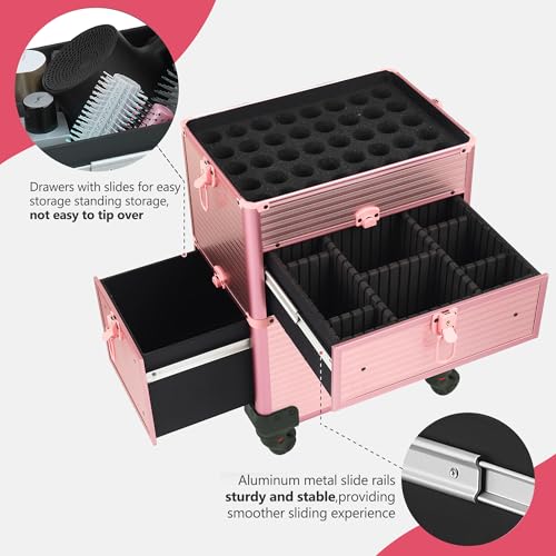 Somduy 5-in-1 Makeup Train Case on Wheels with Drawers