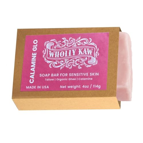 Wholly Kaw Organic Ghee, Tallow and Calamine Soap Bar with Natural Ingredients. Clean Label. Unscented. Fragrance free Face & Body - for Men, Women & Teens. Gentle Body Soap for sensitive skin 4.0 oz