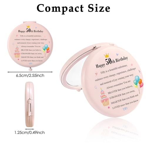 50th Birthday Pink Compact Mirror for Women - Unique Gift for Mom, Grandma, Wife, Sister, Aunt - Ratifyale