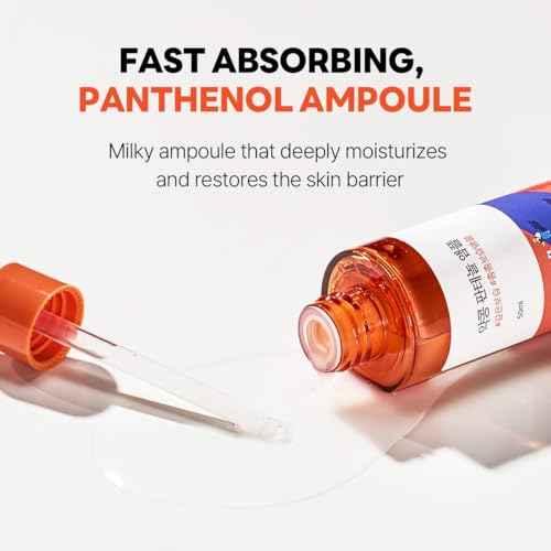 ROUND LAB Soybean Panthenol Ampoule 1.69 Fl Oz, Deep Hydration Serum with Nano Niosome Panthenol, and Ceramides for Skin Barrier Strengthening and Non Sticky Moisture Retention, Korean Skincare