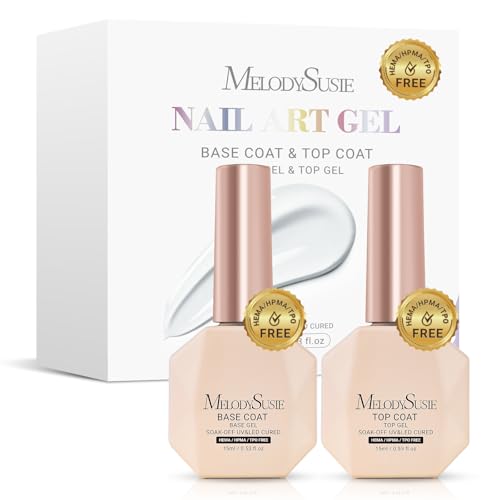 MelodySusie HEMA-Free Gel Top and Base Coat Set - No Wipe Shine, 15ml