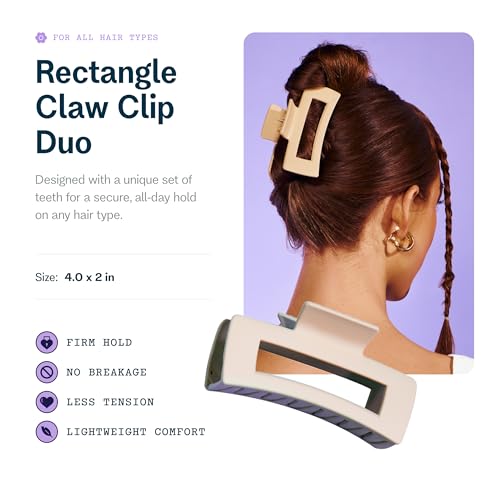 Gimme Beauty Rectangle Claw Clip Duo - Hair Clips with Velvet-Like Finish for All Hair Types - Non-Slip, Firm-Hold Daily Wear Accessory - Women¡¯s Claw Clip Set - Pink & Blonde, 2 Pack