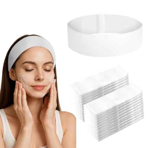 Meifuly 100PCS Disposable Headband for Women, Soft & Stretchy Non-woven Fabric Spa Hairband for Makeup, Washing Face, Esthetician Salon Supplies, Travel