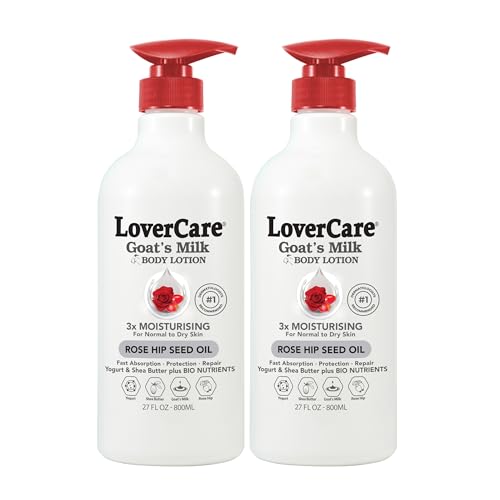 Lovercare Goat Milk Body Lotion for Dry Skin 27.05 oz (800ml) Rose Hip Seed Oil - Pack of 2¡¦