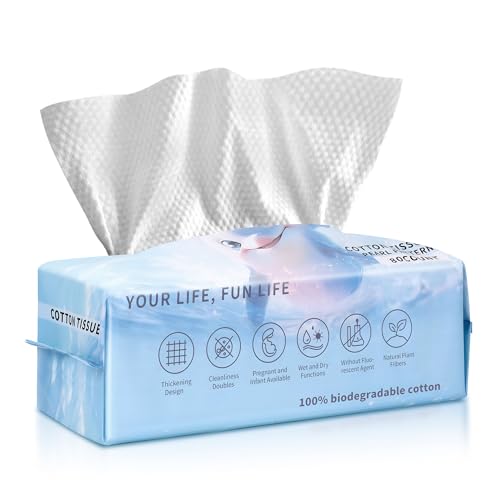 YOFUN Face Towels,Disposable Facial Towels,Ultra Soft Thick Daily Facial Tissues,Biodegradable Face Towelettes for Cleansing, Skincare and Makeup Remover,Dry Wipes, 80 Count 10" x 8" Face Wipes