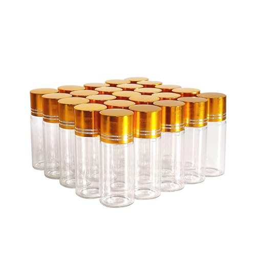 30 Pack Clear Empty Glass Jars with Screw Aluminum Caps, 5/10/15ml Mini Glass Sample Jar Oil Vials,for Essential Oil Powders Storing,Wedding Favors Decoration, Message Bottle (10ml)