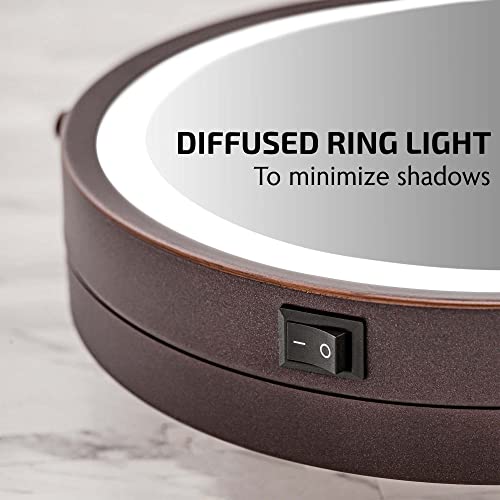 OVENTE 9" Lighted Wall Mount Makeup Mirror with 1X/7X Magnification, Cordless Double Sided Magnifying Round Vanity Mirror, 360¡Æ Swivel Design, Extendable and Folding Arm, Antique Bronze MFW85ABZ1X7X