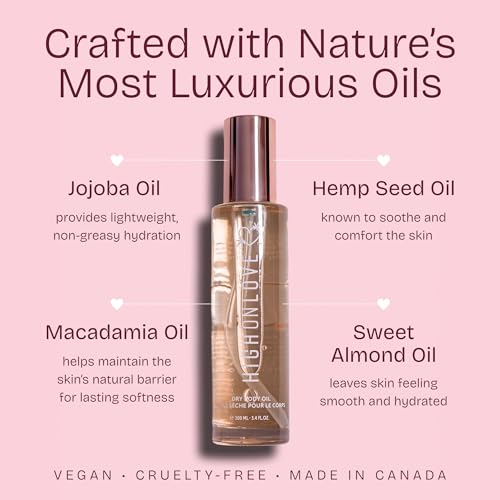 High On Love Dry Body Oil Spray - Soothing and Hydrating Body Glow Oil with No Greasy Residue, Made with Premium 100% Natural Ingredients (100 ml) (Rose)