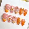 UZJXQ Medium Orange Ombre 3D Shell Gold Fake Nails - Style-3 Short, 24Pcs