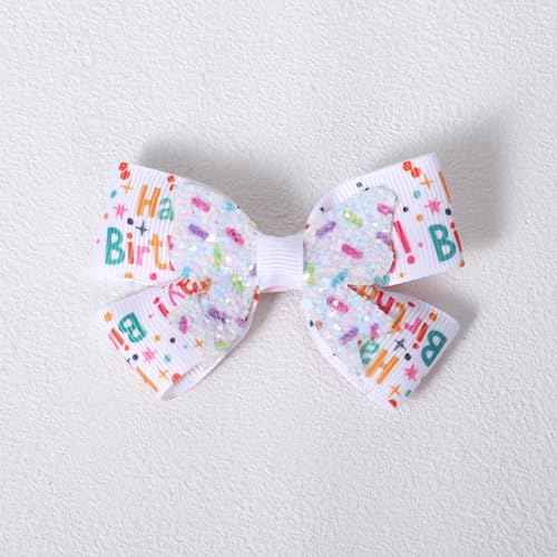 3" Happy Birthday Hair Bow for Baby Girls 1 2 3 4 5 6 Years Glitter Sprinkle Decorations Confetti Ice Cream Party Pink Dress Accessories Gift for Toddlers Teens Kids Her Birthday