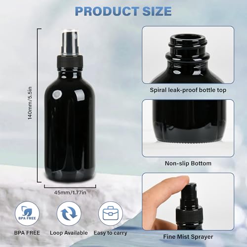 4 Pack 4oz Refillable Glass Spray Bottles - Fine Mist for Skincare & Cleaning