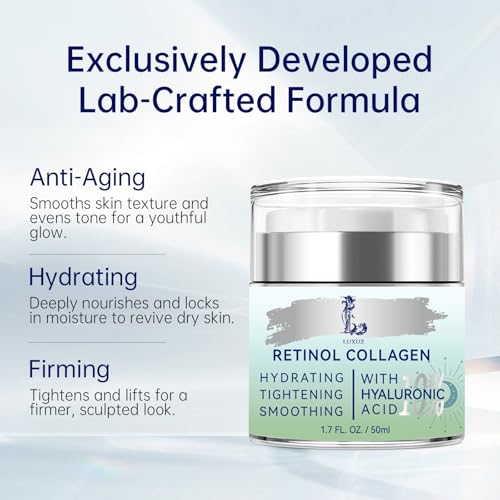 Retinol Firming Face & Neck Cream with Collagen and Hyaluronic Acid ? Anti-Aging Moisturizer for Wrinkles, Lifting & Hydration for Men & Women, 1.7 Fl Oz