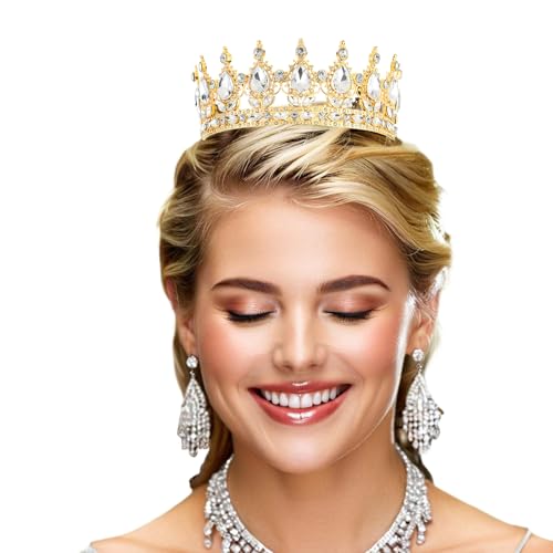 Gold Rhinestone Crown Tiara for Women - Royal Princess Wedding Accessory