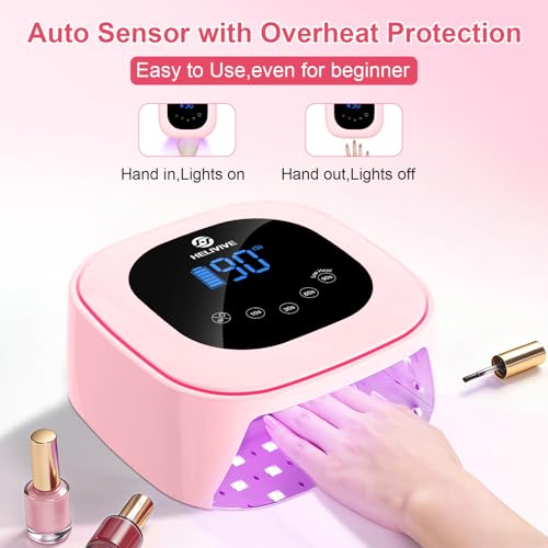 HELIVIVE Pink Cordless UV LED Nail Lamp 80W Rechargeable Gel Dryer