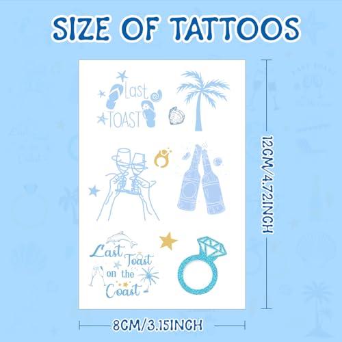 Last Toast On The Coast Bachelorette Temporary Tattoos Stickers, Blue Last Toast On The Coast Bachelorette Party Decorations Nautical Coastal Bachelorette Party Supplies for Bridal Shower