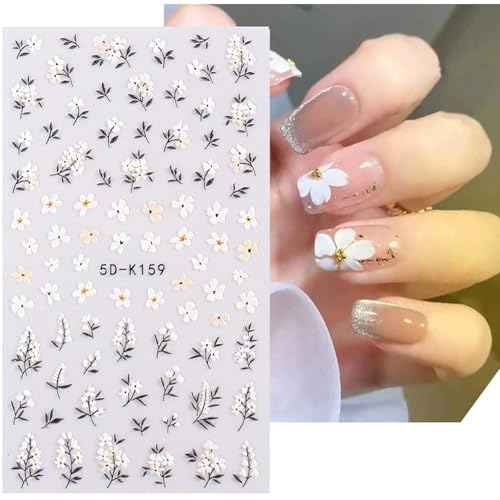 Flower Nail Art Stickers - 5D Embossed, Spring/Summer Daisy Designs, Self-Adhesive Decals for Women's Nail DIY Decoration