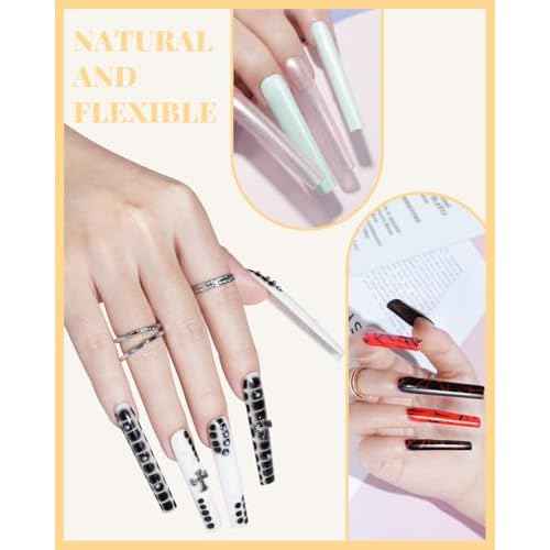 MORGLES Extra Long Tapered Square Nail Tips, 240 Pcs 3XL Full Cover Fake Tips Clear Nail Kit with Glue, Clipper, Files and Cuticle Fork for Acrylic Home DIY with Box
