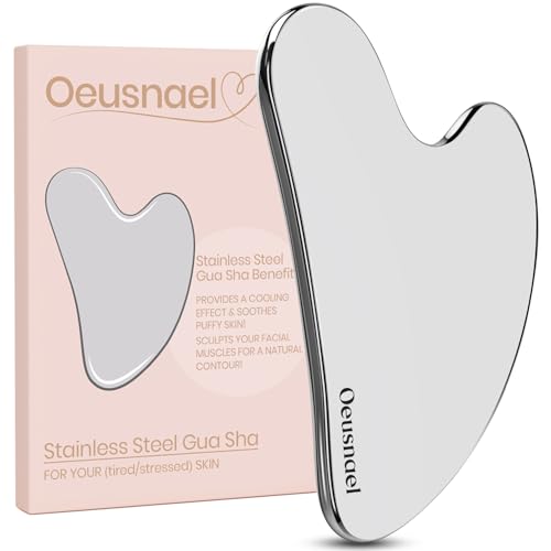 Stainless Steel Gua Sha Facial Tools, Lymphatic Drainage Massager for Face Sculpting, Chin & Jawline Shaper, Metal Guasha Tool for Body Eyes Neck, Self Skin Care Gift for Women Men with Pouch