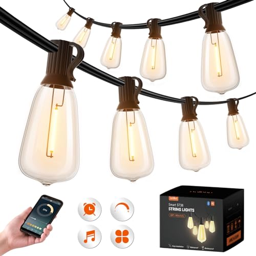 addlon 25FT LED Outdoor String Lights Waterproof Patio Lights with 9 Shatterproof ST38 Replaceable Bulbs(1 Spare), Dimmable Outside Hanging Lights Connectable for Porch, Backyard, 2200K Warm Yellow