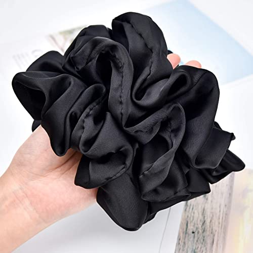 Black Silk Scrunchies Large 6 Pack - Satin Hair Ties
