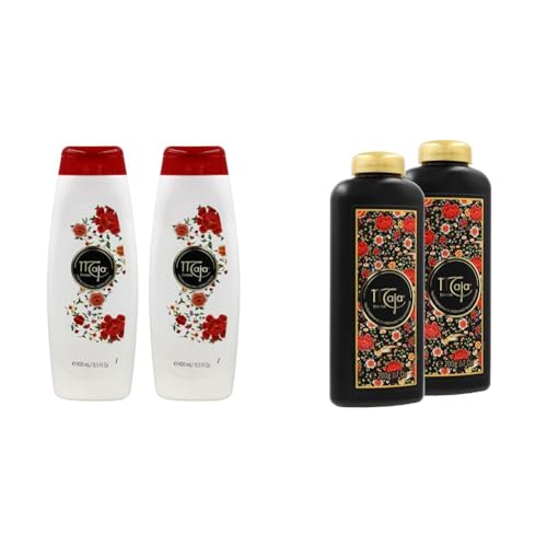Maja Extreme Moisture Body Lotion and Perfumed Talcum Powder Bundle - 2-Pack 13.5 FL Oz Body Lotion and 2-Pack 7 Oz Talcum Powder