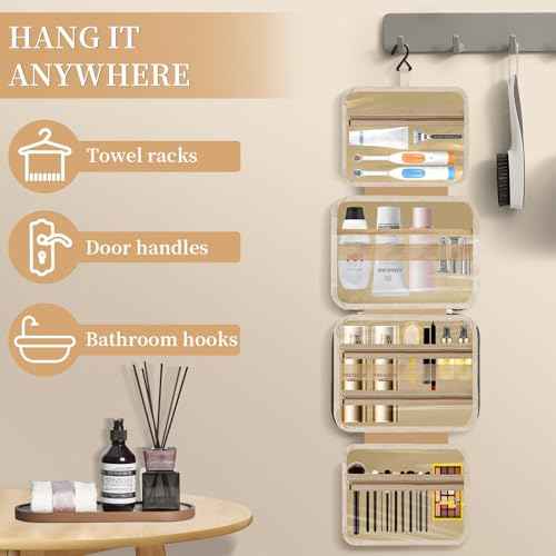 Travel Toiletry Bag for Women & Men Water Resistant Makeup Bag with Hanging Hook Portable Travel Organizer for Travel Accessories, Travel-Sized Shampoo, Toiletries (Medium-Black)