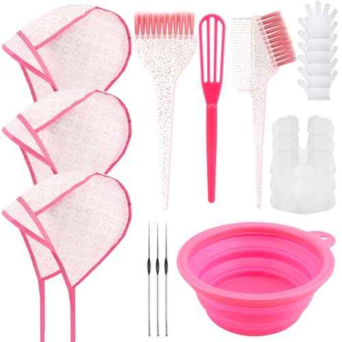19PCS Hair Bleach Highlighting Kit with Hair Dye Brush and Bowl Set Color Whisk, Highlight Frosting Cap with Hook, Disposable Gloves Capes, Home Use Salon Tools for Hair Bleaching Coloring Dying