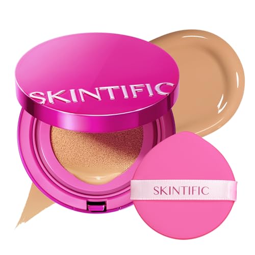 SKINTIFIC Cover Glow Cushion Foundation - Radiant Finish, Medium-to-High Coverage, Hydrating Peptide #04 Beige